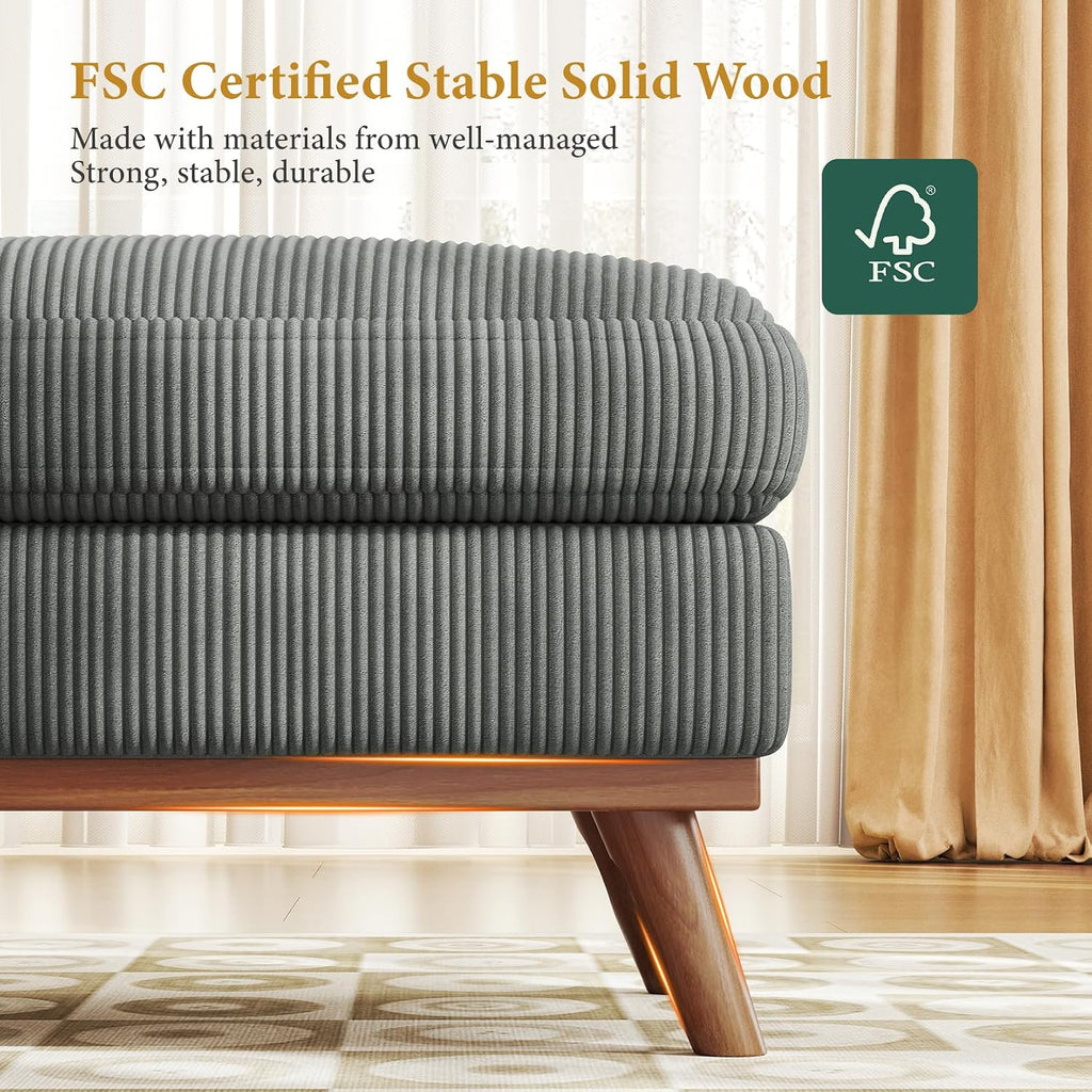 Large Ottoman for Modular Sofa, Large Corduroy Ottoman with Spring Cushion, Rectangle Foot Rest for Couch, Entrance Footstool with Wood Legs, Footstool for Living Room, Bedroom, Dark Grey