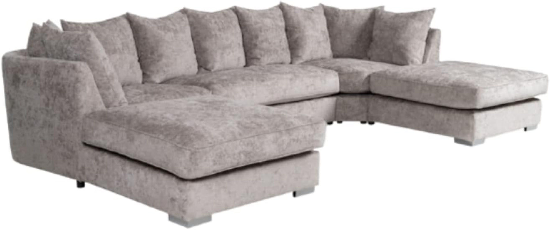 Alaska Truffle L or U Shaped Corner Sofa | Large Footstools | Warranty Included | Chenille Fabric | L Shape U Shape (Scatterback), Grey