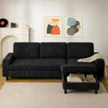 200Cm L Shaped Sofa with Movable Storage Ottoman, Black | 3-Seater Modular Sectional Sofa, Corduroy Couch, Wooden Frame, Deep Seat, Ideal for Living Room