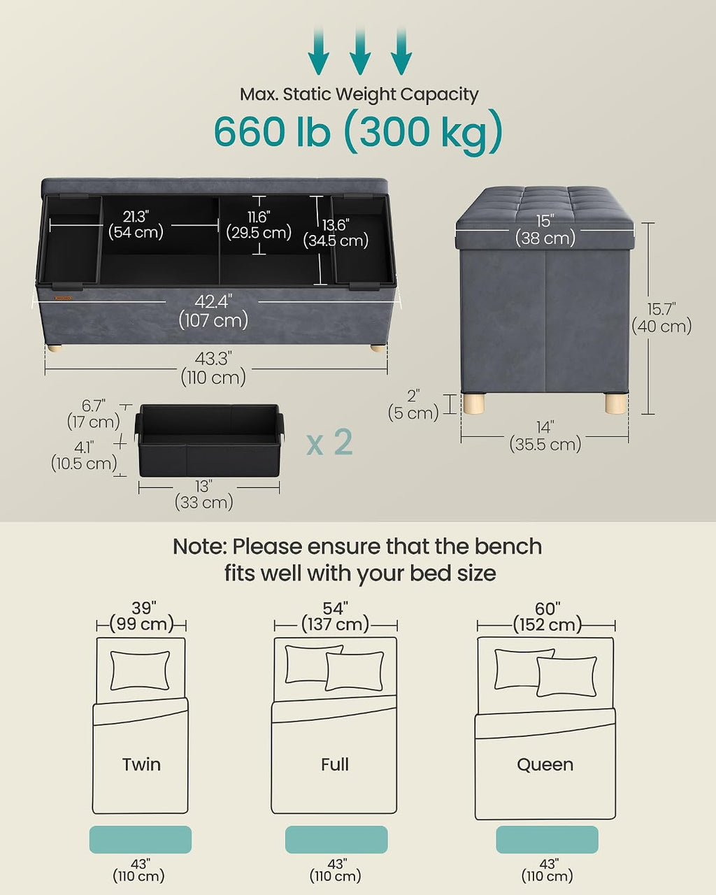 Storage Ottoman, 38 X 110 X 40 Cm, Folding Storage Bench with Lid, Footstool, Footrest, 112 L, Velvet Surface, for Bedroom, Hallway, Living Room, Slate Grey LSF0518G03