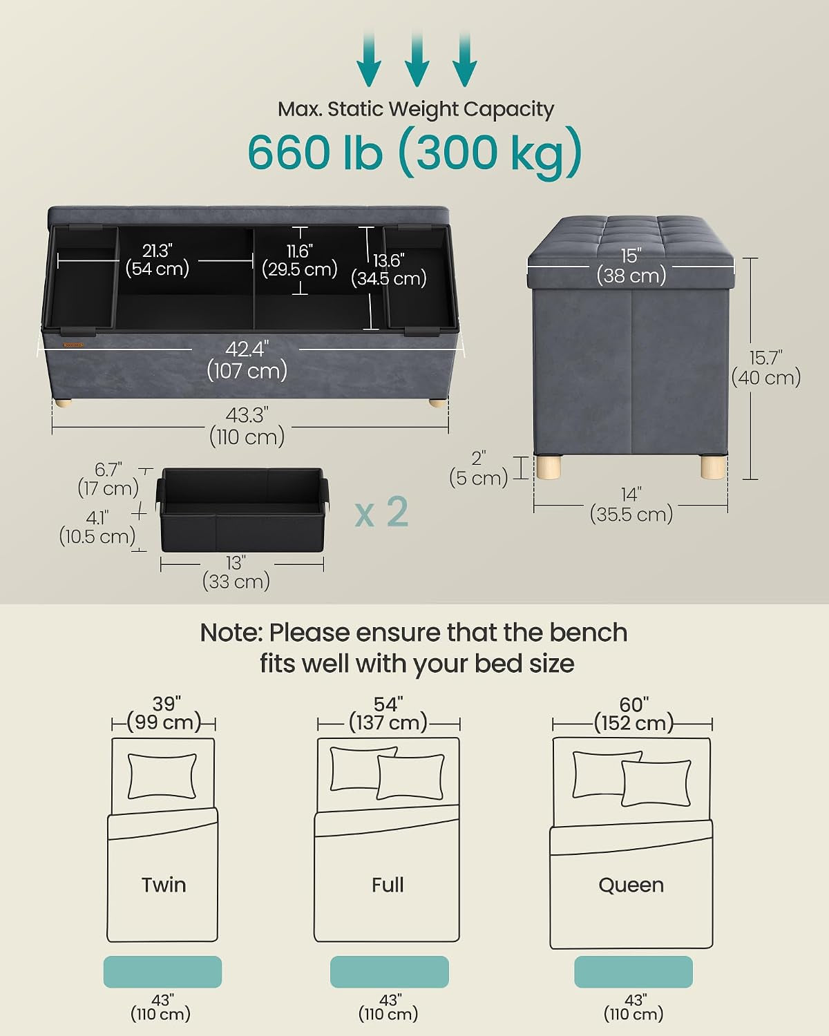 Storage Ottoman, 38 X 110 X 40 Cm, Folding Storage Bench with Lid, Footstool, Footrest, 112 L, Velvet Surface, for Bedroom, Hallway, Living Room, Slate Grey LSF0518G03