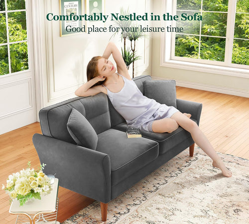 3 Seater Sofas 175CM, Velvet Small Sofa with 53Cm Deep Seat, Modern Couch 318Kg Capacity, Comfy Love Seat Tool-Free Setup, Large 2 Seater Sofa in a Box, Loveseat Couch for Living Room