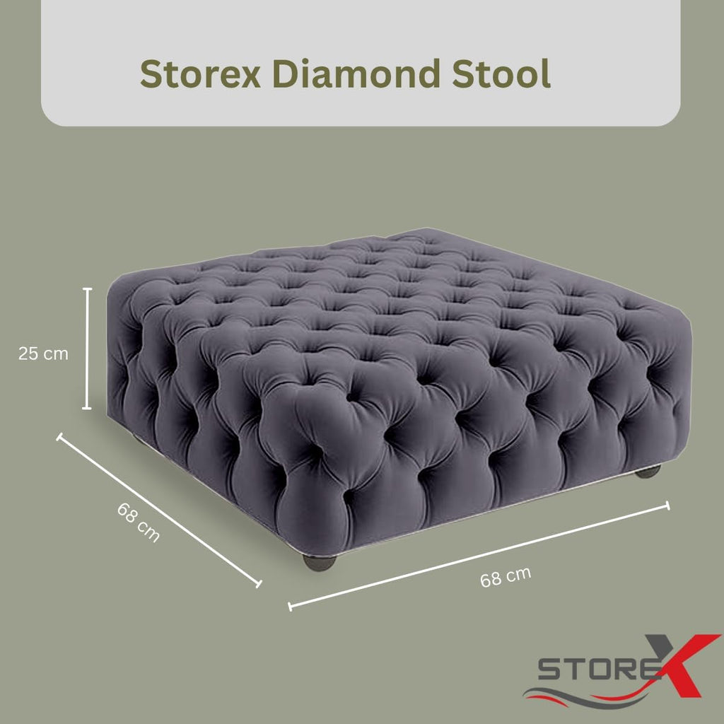 Diamond Tufted Ottoman Coffee Table – Velvet Upholstered Footstool Bench – Space-Saving & Oversized Sizes – Square Centerpiece for Living Room or Bedroom (Charcoal, Oversize)