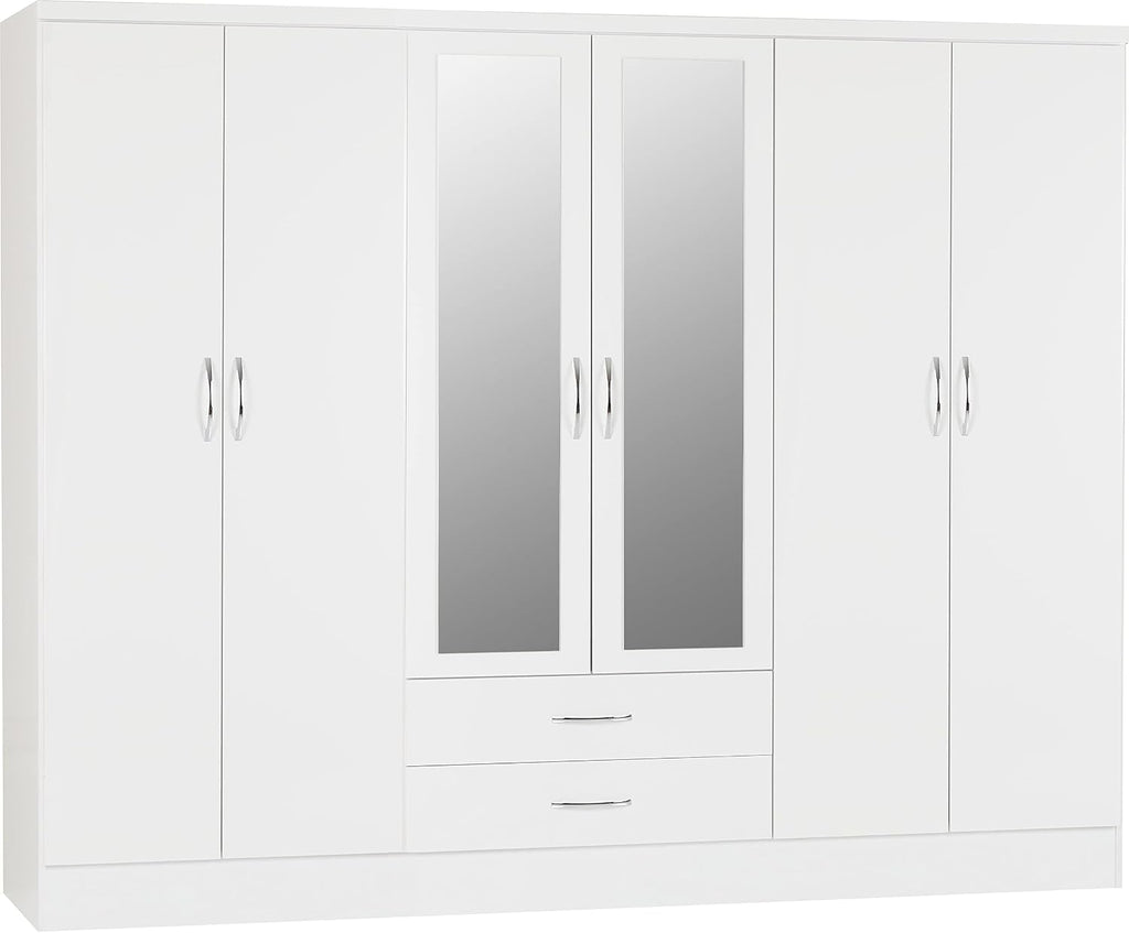 Nevada 6 Door 2 Drawer Wardrobe in White Gloss
