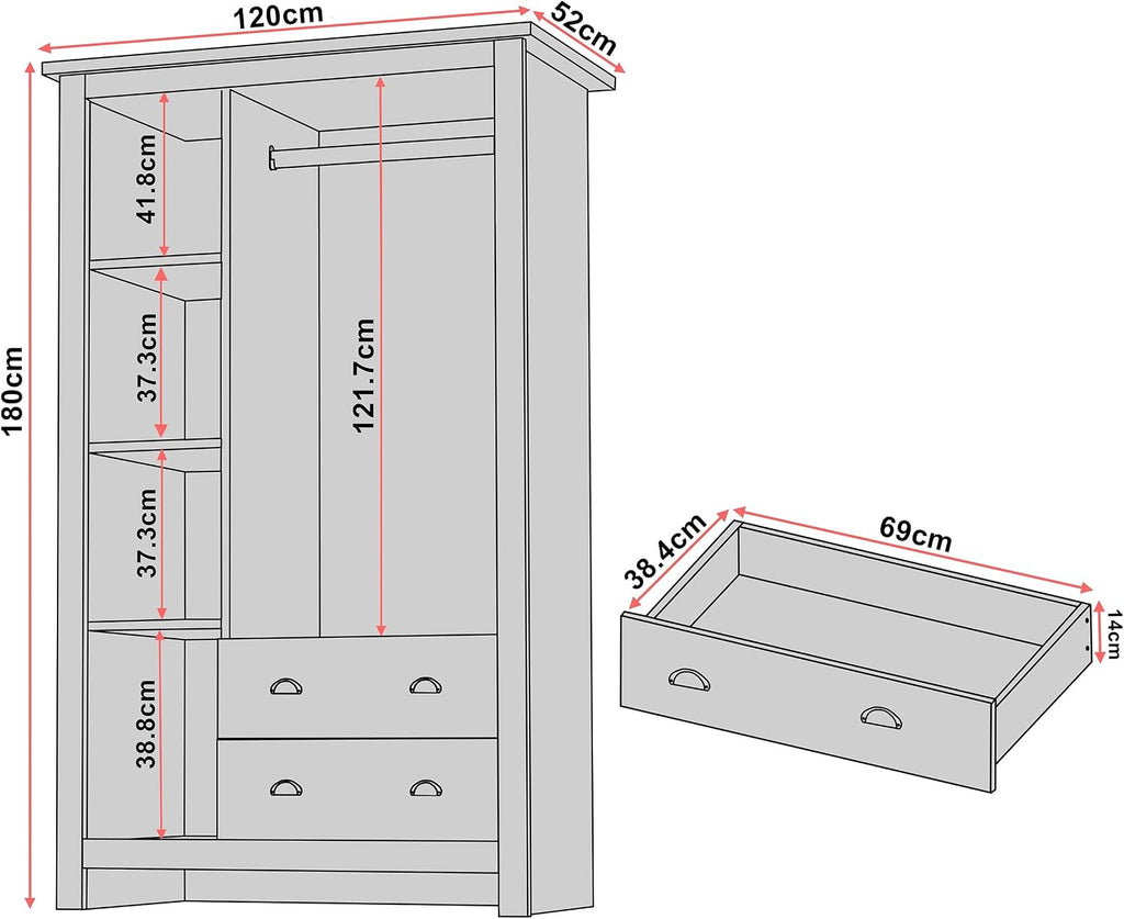 3 Door Wardrobe, MDF Wooden Bedroom Wardrobe with Hanging Rail, Modern Large Storage Cupboard Organiser with 4 Shelves and 2 Drawers, Triple Wardrobe for Bedroom Furniture (White & Oak)