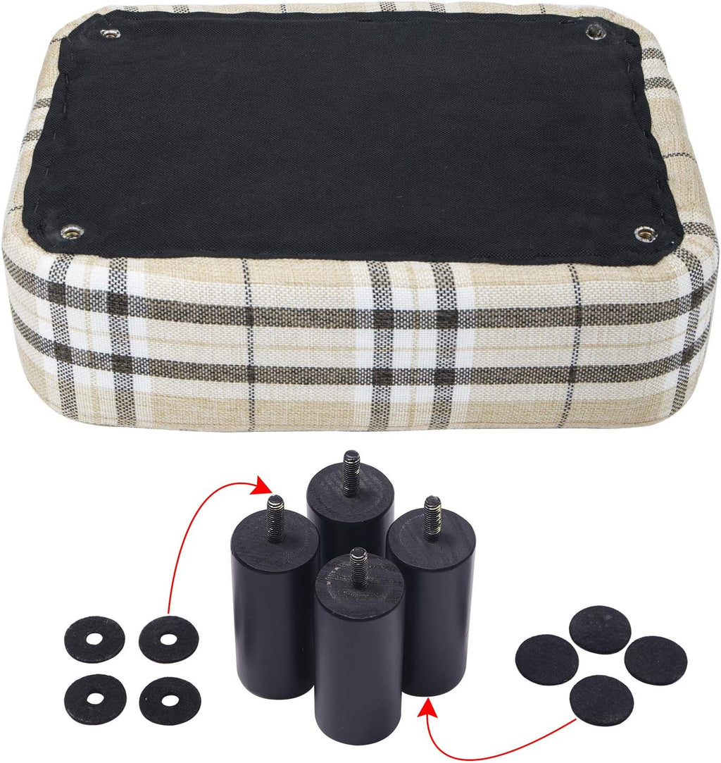 16.54" Small Footstool Linen Fabric Pouf Ottoman Footrest Modern Home Living Room Bedroom Rectangular Stool, with Padded Seat Pine Wood Legs, Stripe URF-BD215-C