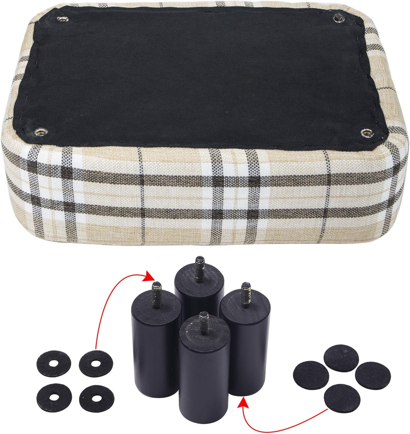16.54" Small Footstool Linen Fabric Pouf Ottoman Footrest Modern Home Living Room Bedroom Rectangular Stool, with Padded Seat Pine Wood Legs, Stripe URF-BD215-C