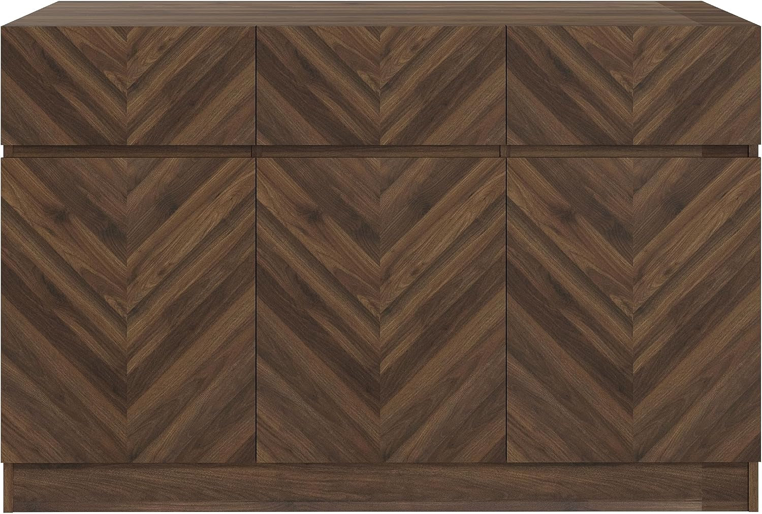 Catania Narrow Large Sideboard Cabinet Unit with 3 Storage Drawers & 3 Storage Cupboards, Walnut Furniture for Living Room, Dining Room, Hallway & Office, Royal Walnut D39.8 X H76 X W118.8Cm