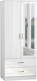 Gloss 2 Door Wardrobe with Mirror N Drawer 180Cm for Bedroom Storage, Gloss White(Matt White)