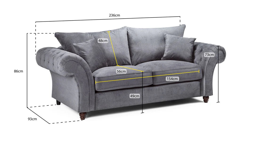 Windsor Fullback Velvet Sofa Grey