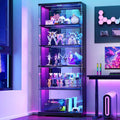 RGB Display Cabinet with Glass Doors, 175CM, Black | RGB Lights, 5-Tier Lockable Shelves for Collectibles/Figures/Books, Smart Human Sensor, for Living Room, Gaming Room