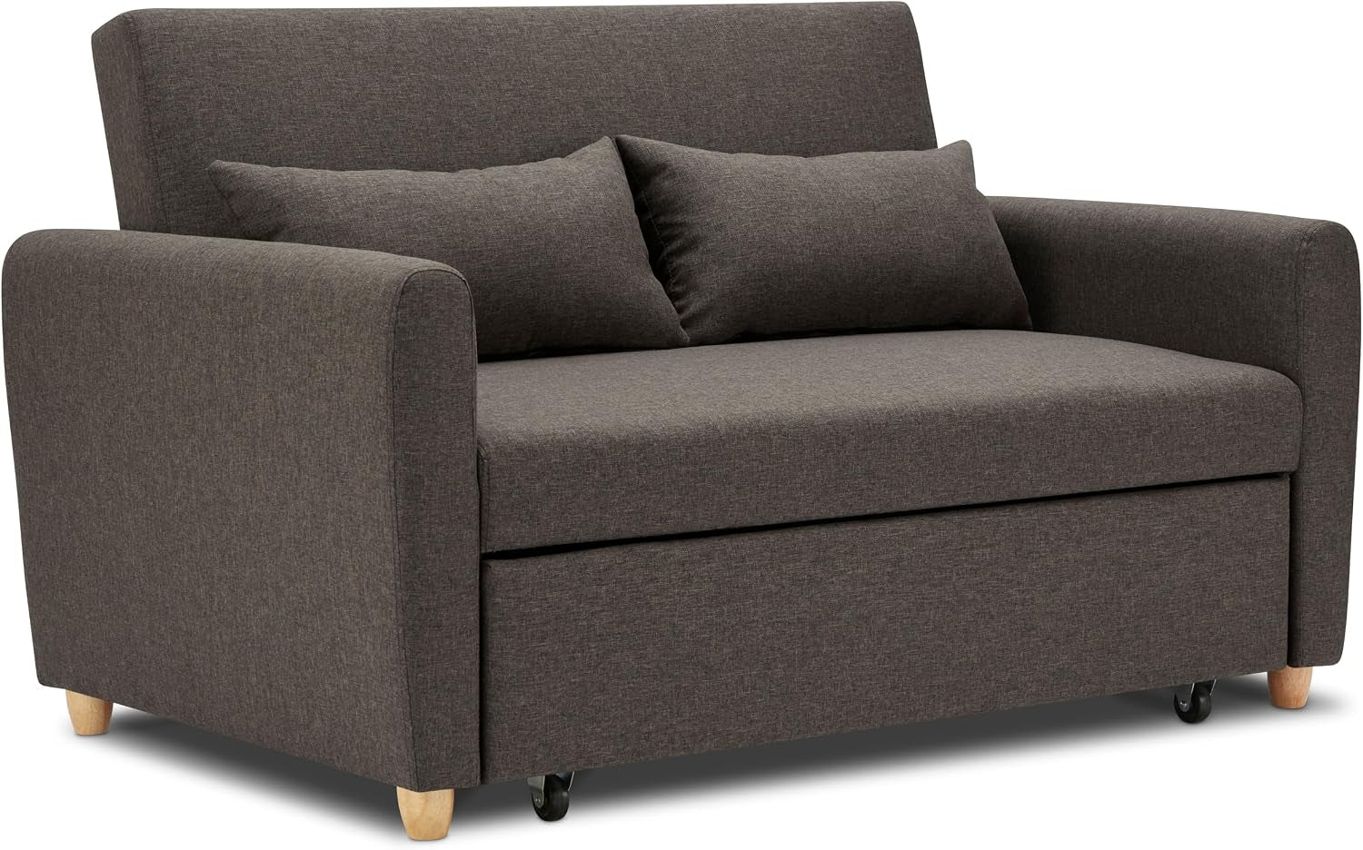 Dark Brown 2 Seater Sofa Bed Double, Pull Out Sofa Bed for Adults, Compact Fabric Sofabed with Fold Flat Mattress | Living Room Guest Bed | 140Cm