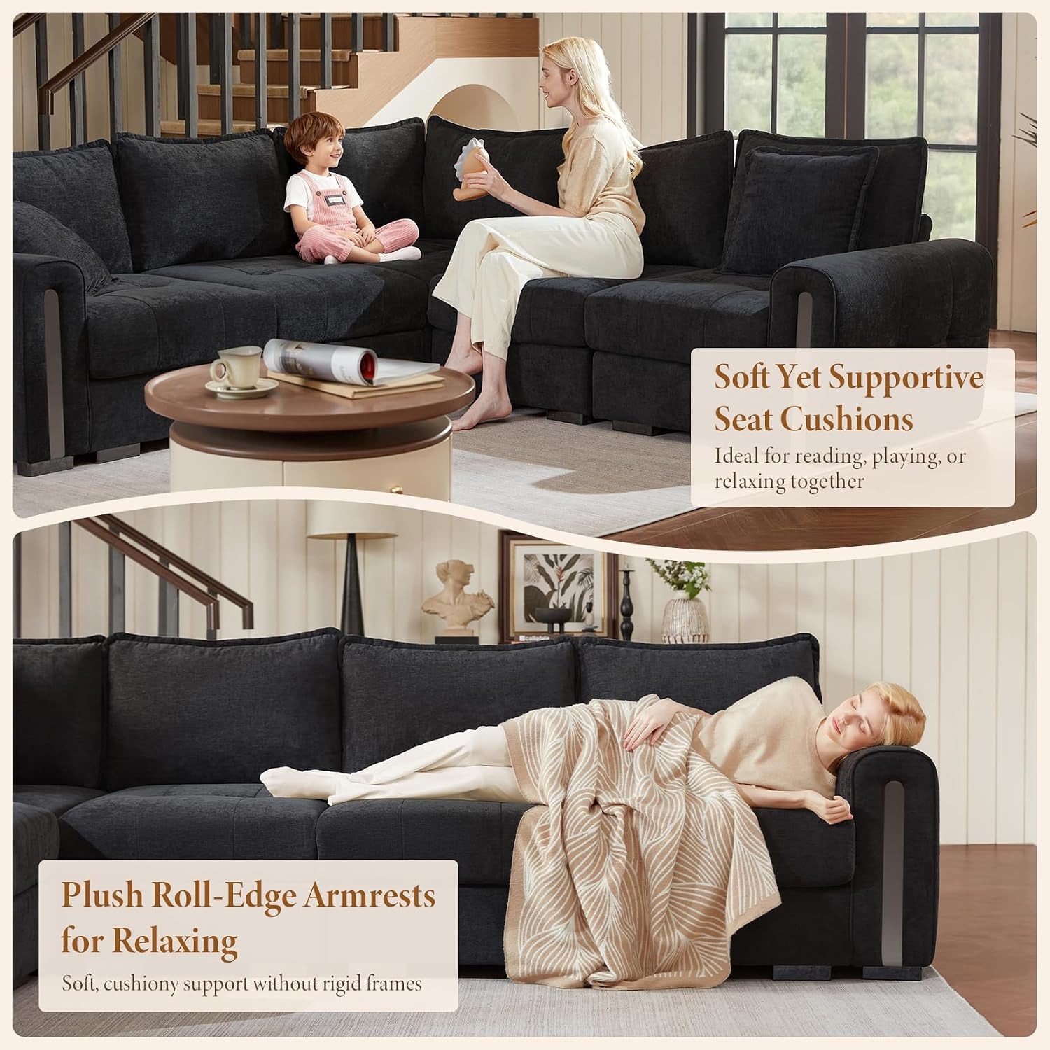5 Seater Modular Corner Sofa with Storage, Chenille, Dark Grey | Cloud Comfort, Deep Seat, Convertible L Shaped 2C2 Corner Sofas, Easy Assembly, Sectional Couch for Living Room, Apartment