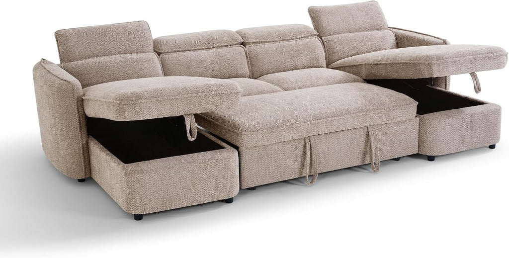Beehive Furniture Corfu - U-Shaped Corner Sofa Bed - Beige Upholstered Large Family Couch | Setup Included | Built to Last (U-Shaped Corner Sofa Bed)