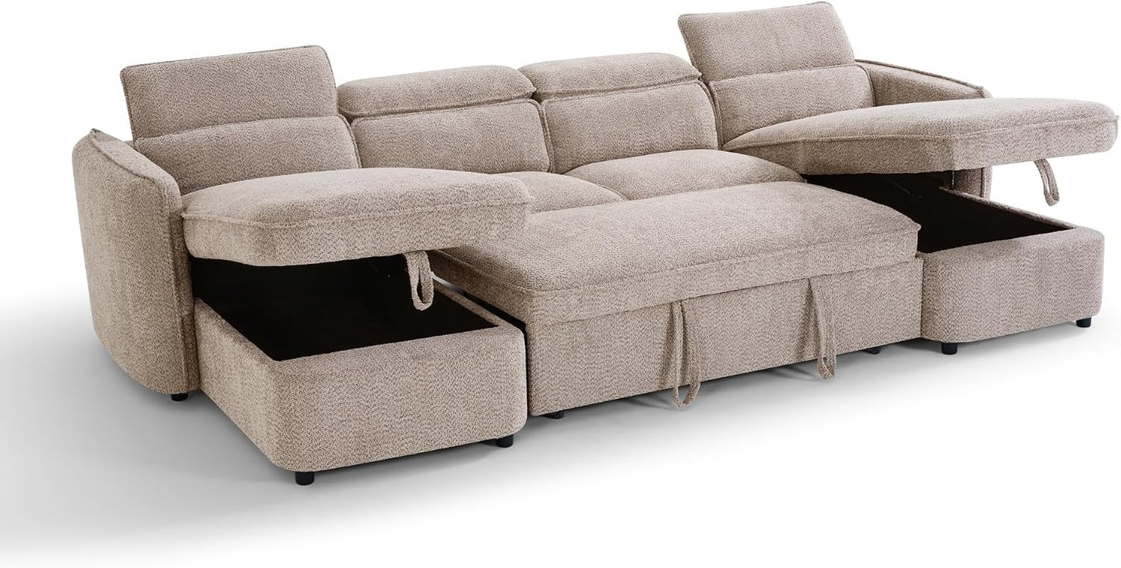 Beehive Furniture Corfu - U-Shaped Corner Sofa Bed - Beige Upholstered Large Family Couch | Setup Included | Built to Last (U-Shaped Corner Sofa Bed)