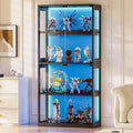 Glass Display Cabinet with RGB LED Light, 160X70X30Cm, Black | Display Cases with 3 Color Lights, Modern Storage Cabinet with Glass Door, Tall Bookcase for Home Office, Living Room