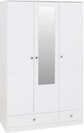 Denver 3 Door 2 Drawer Mirrored Wardrobe in White Gloss