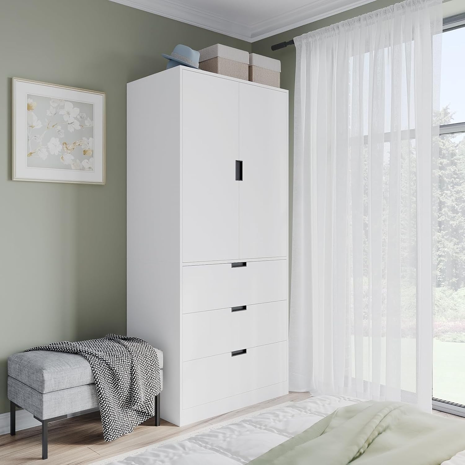 Modern 2 Door Wardrobe with 3 Drawers & Hanging Rail, Stylish Freestanding Storage, Spacious Interior, Durable Chipboard Build, Easy to Assemble Bedroom Furniture