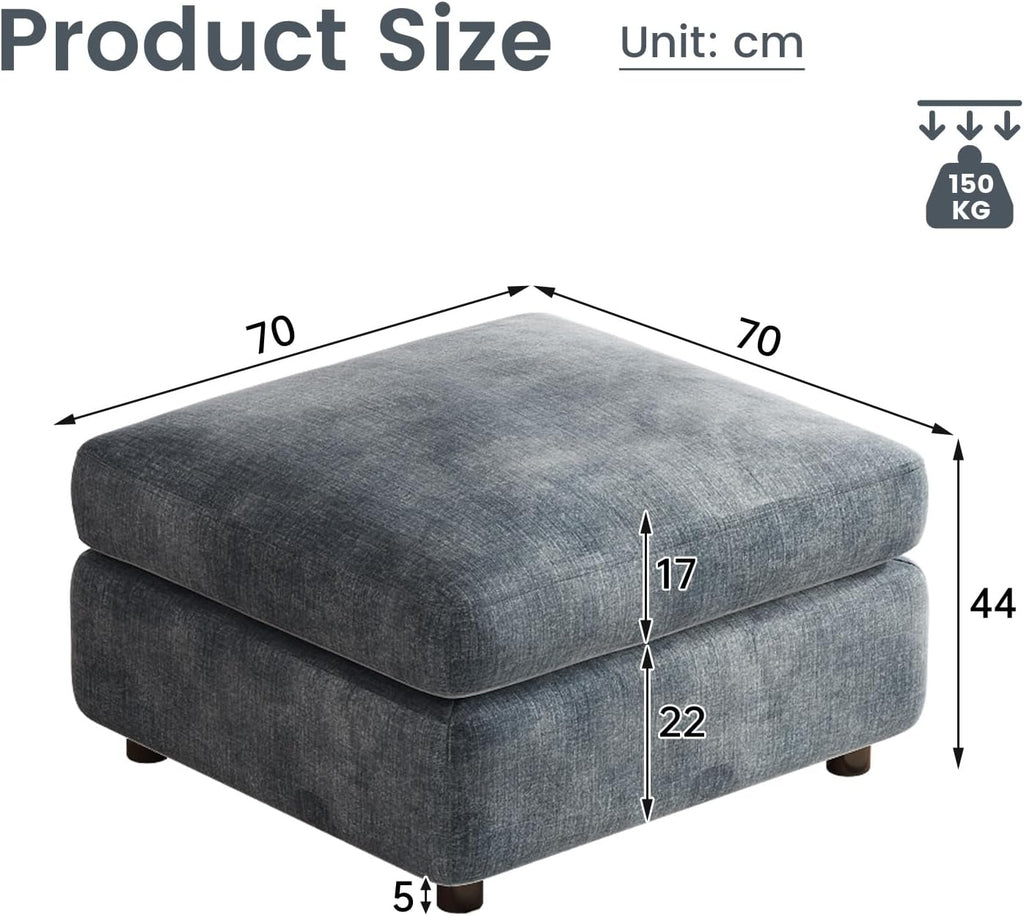 70Cm Rectangular Storage Ottoman, Light Blue Storage Bench | Polyester Upholstery with Hidden Storage, Comfortable Footrest or Extra Seat for Living Room, Bedroom or Entryway