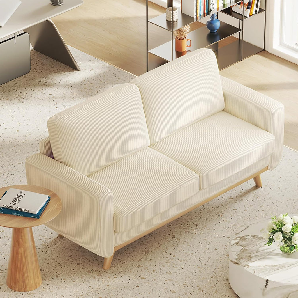 172Cm Loveseat Sofa Beige, Comfy Corduroy Couch with Spring Cushion, 2 Seater Sofa with Solid Wood, Sofa Couch with Deep Seat, Sofa for Bedroom, Loveseat for Living Room, Beige Office Couch
