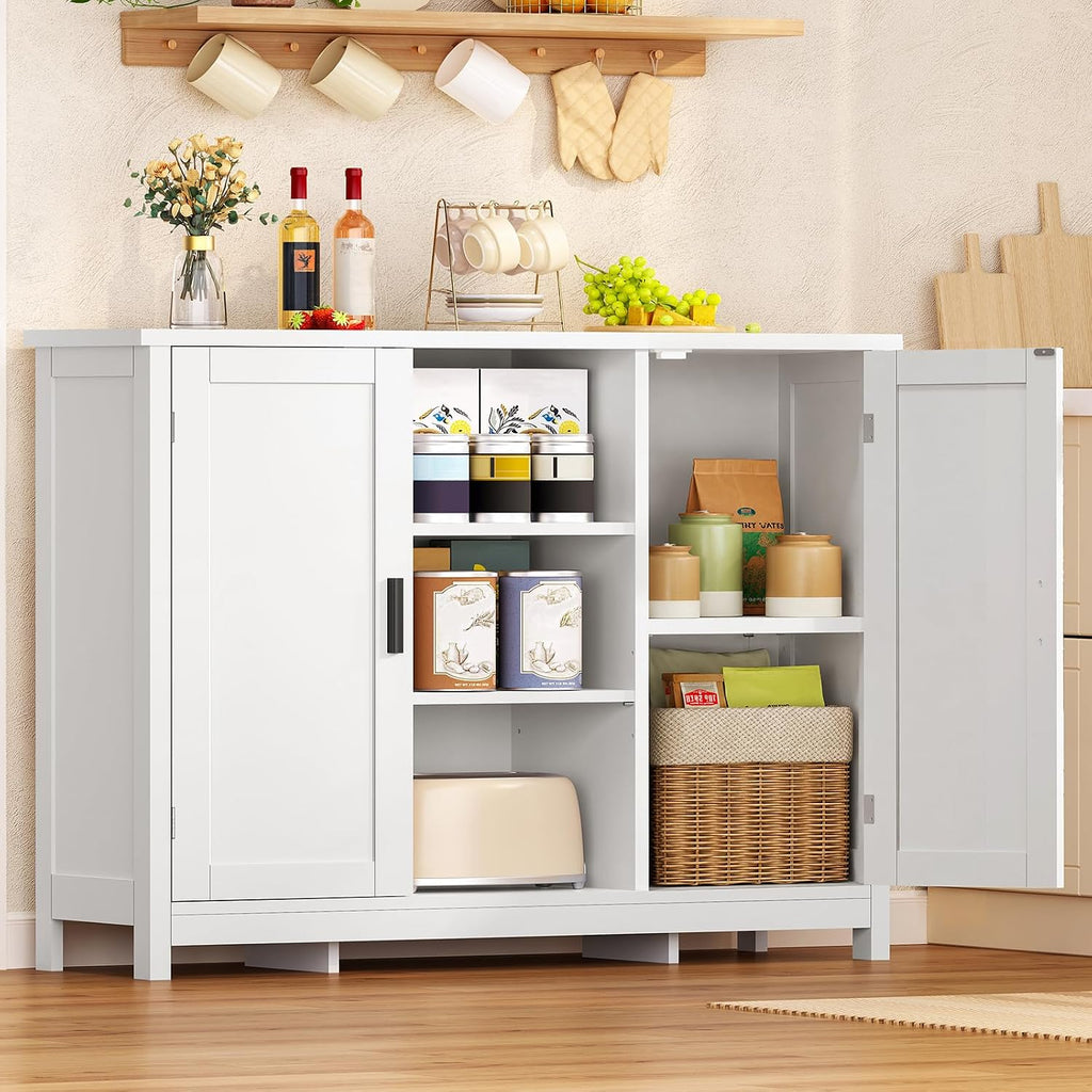 Sideboard with 2 Doors, Kitchen Storage Cabinet with Worktop & 4 Shelves, Buffet Cabinet for Kitchen, Bathroom, Living Room, Dining Room & Hallway, 90 X 30 X 80Cm, White