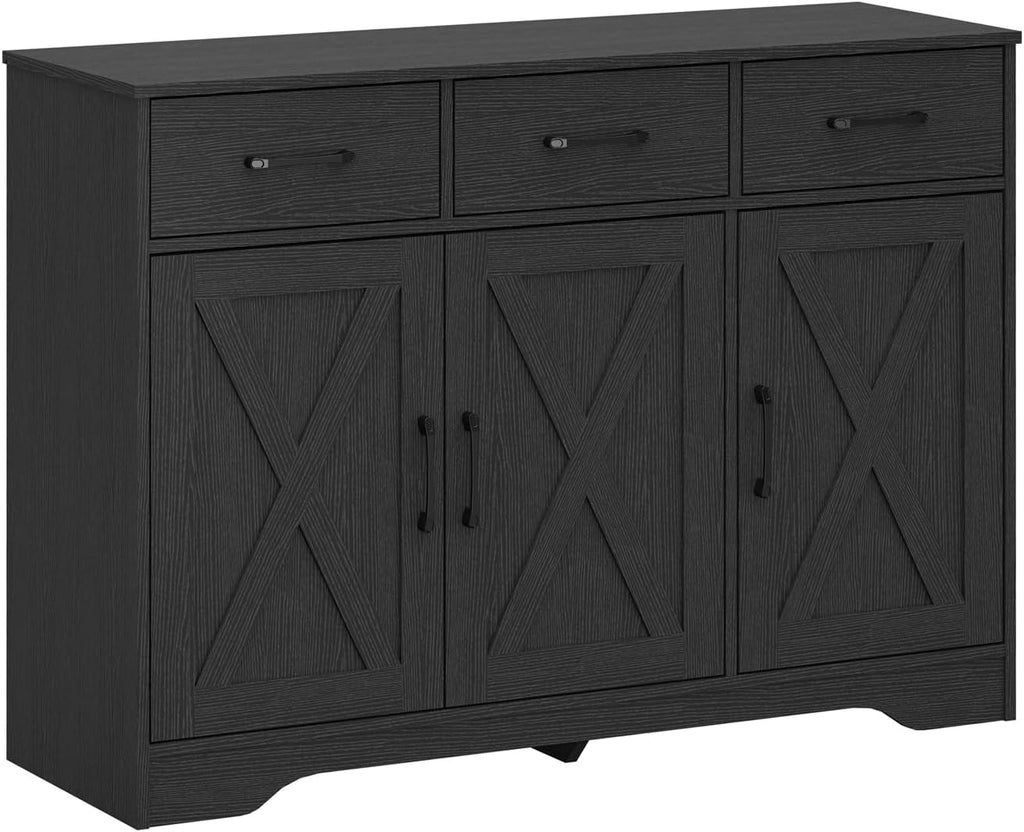 Wooden Sideboard 3 Drawers 3 Doors Entryway Dining Room Console Living Room Storage Farmhouse Sideboard Cabinet (Black)