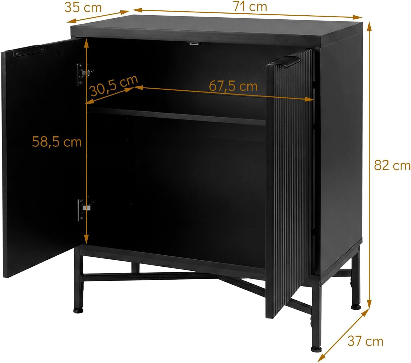 Fluted Buffet Sideboard, 2 Door Storage Cabinet with Metal Legs | Adjustable Shelf, X-Shaped Design, Anti-Tipping Kit, Modern Coffee Bar Cabinet for Living Room Dining Room Hallway (Black)