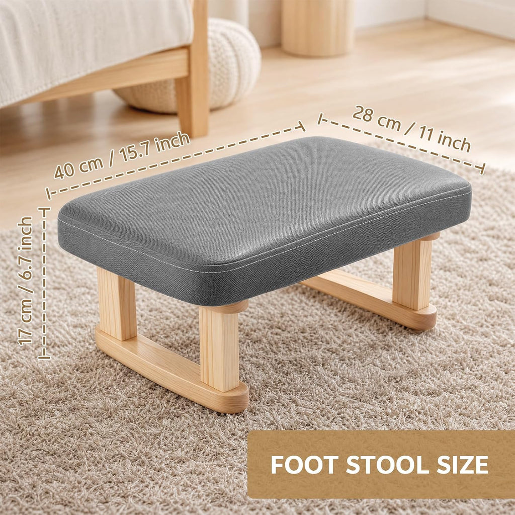 Small Footstool, Lightweight Pouffe Footstool with Stable Wooden Legs and Removable Soft Cushion Cover, Modern Foot Rest under Desk for Living Room Bedroom Office Hallway Entryway (Dark Gray)