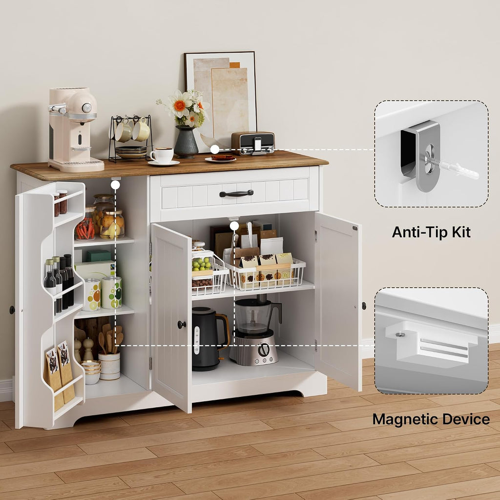Sideboard Cabinet, Kitchen Storage Cupboard with Drawer | 3-Tier Door Storage and 2-Door Cabinet, Anti-Tip Design, 105 X 40 X 84.5