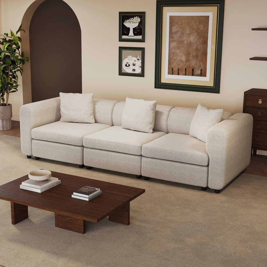 3 Seaters Extra Large Sectional Sofa for Living Room,3 Seats for Small Room,Broad Seater Convertible Couch,Soft Sofa Bed,Oversized Deep Seat Retro Couche Bedroom