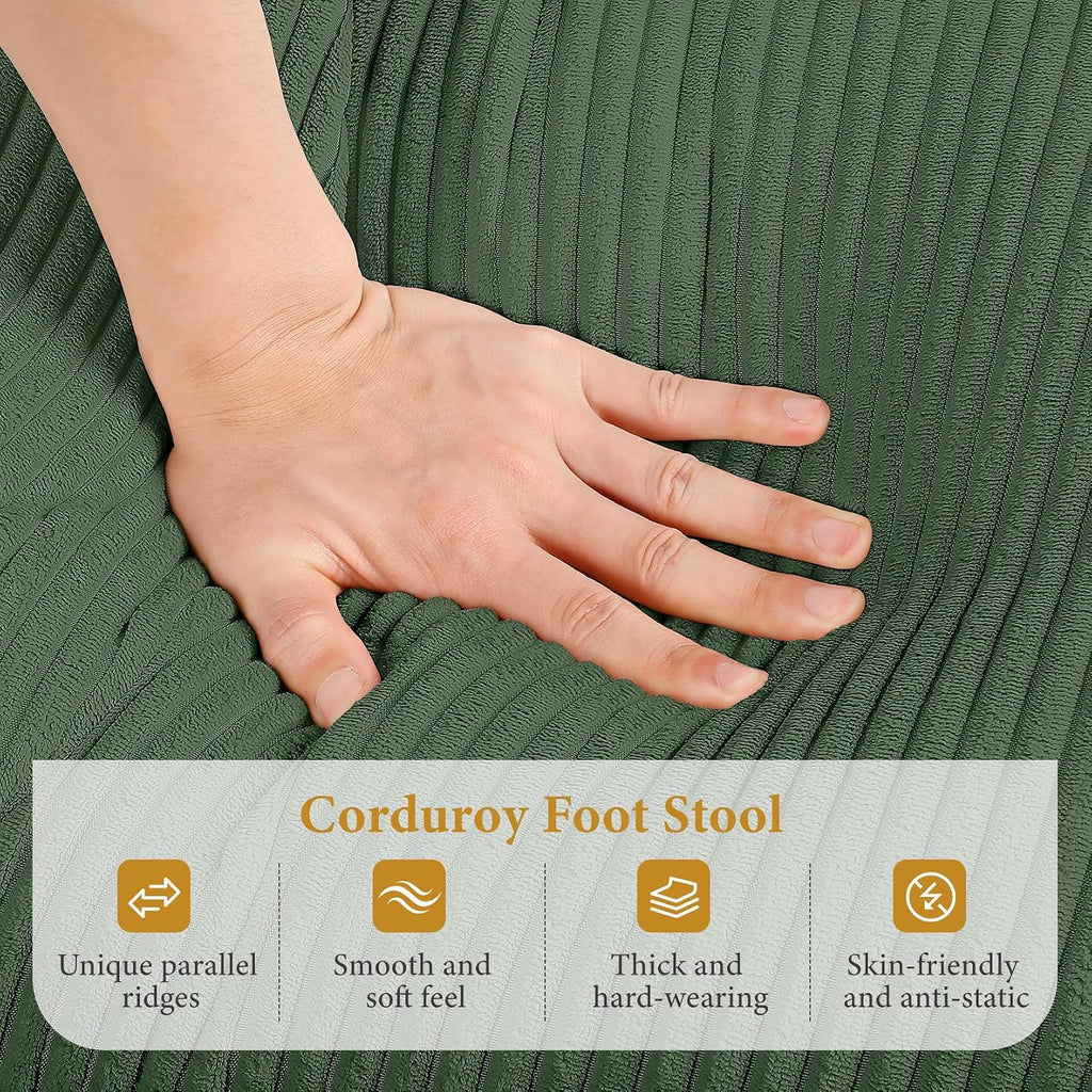 Large Ottoman for Modular Sofa, Large Corduroy Ottoman with Spring Cushion, Rectangle Foot Rest for Couch, Entrance Footstool with Wood Legs, Footstool for Living Room, Bedroom, Green
