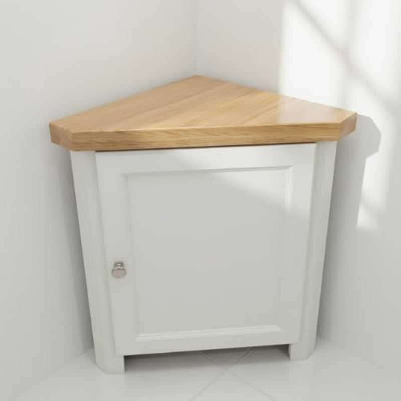 Corner Cabinet with Chunky Oak Top - Corner Unit with Shelf, Assembled Small Cabinet for Small Nooks or Bedside Table (White 2)