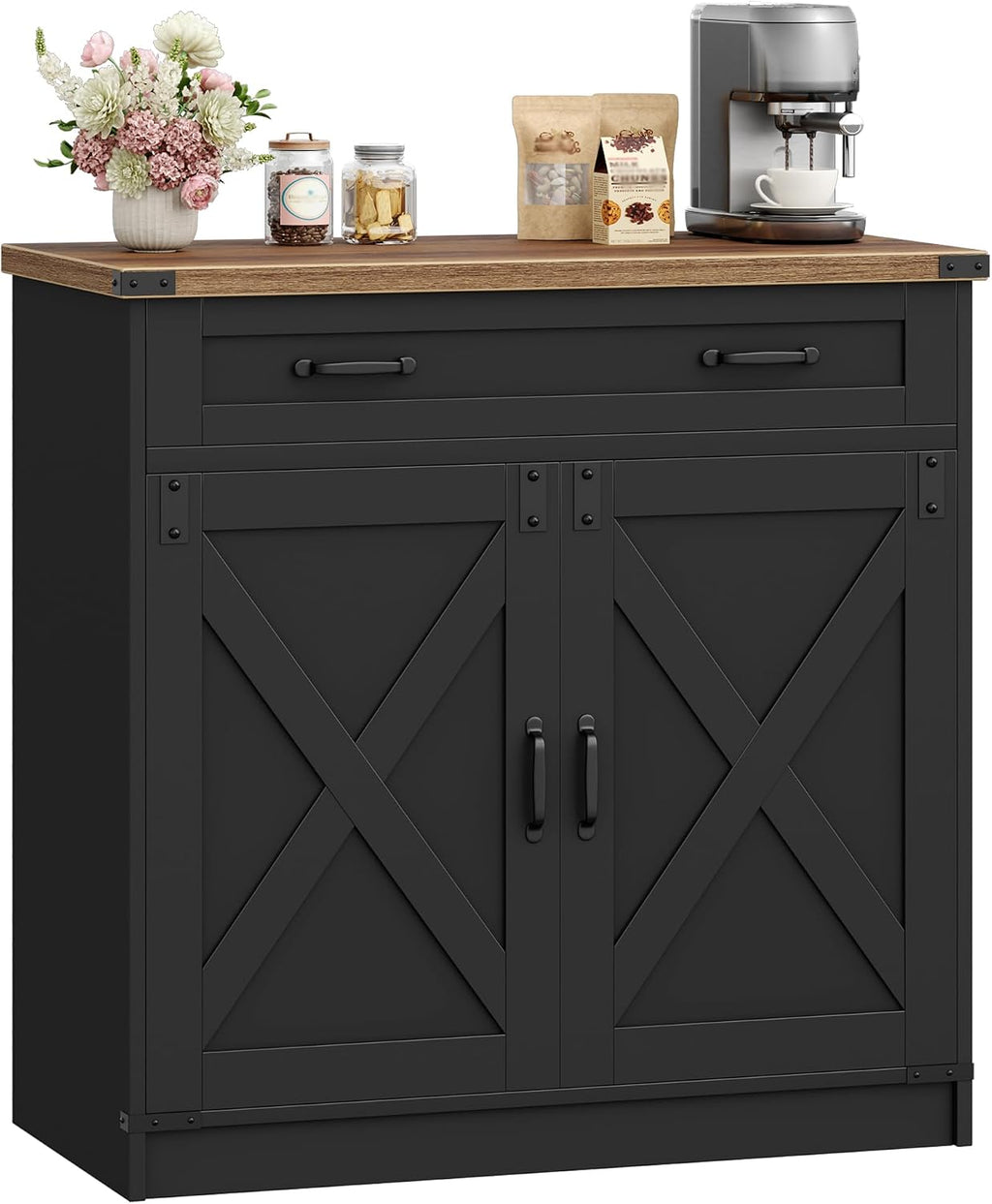 Sideboard, Kitchen Cabinet with Drawer & 2 Doors, 40 X 80 X 80 Cm | Freestanding Kitchen Cupboard with Adjustable Shelf, for Entryway, Living Room, Dining Room, Black, SC84806X