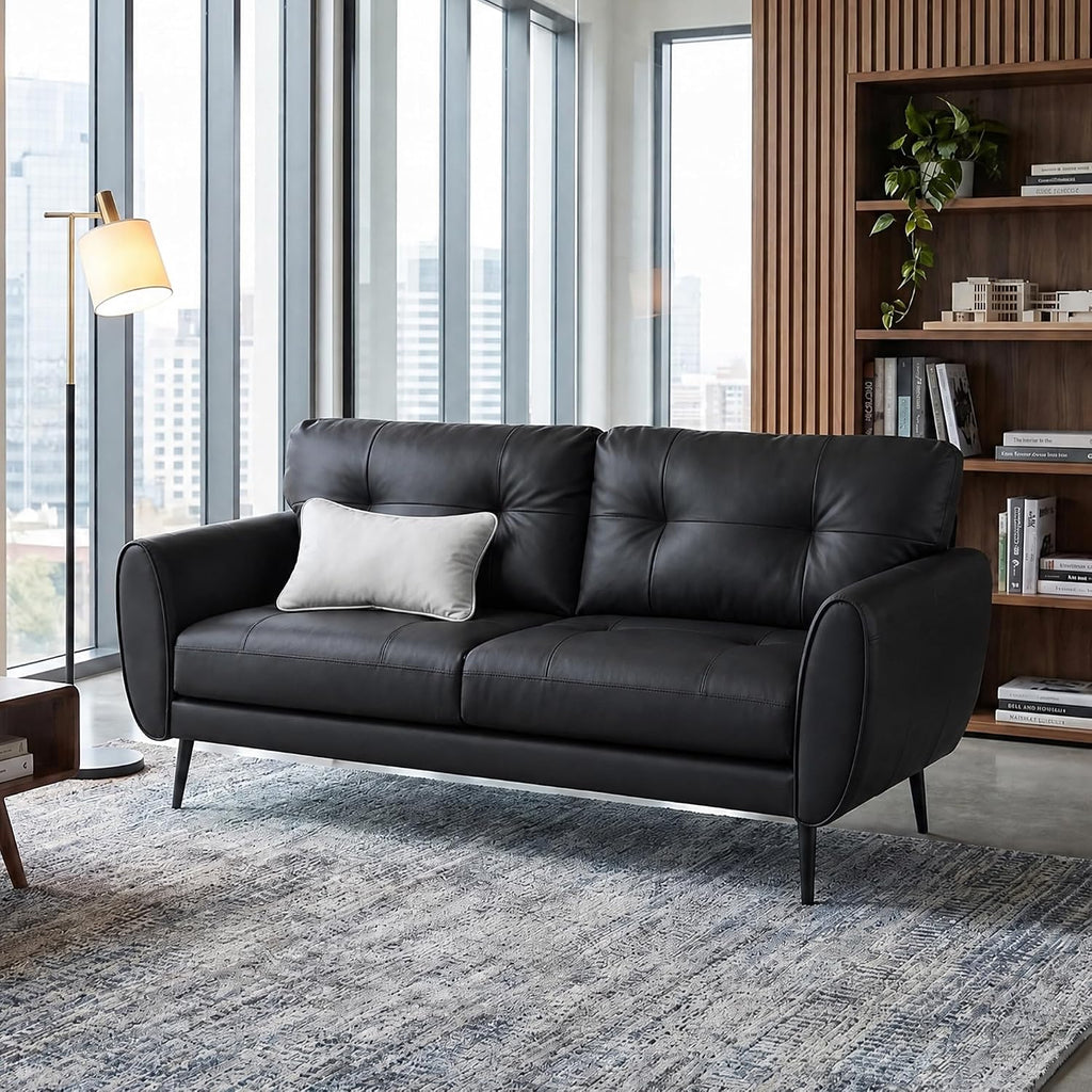 2 Seater PU Leather Loveseat Sofa for Small Spaces Black | Compact Modern Design Sofa for Livingroom Bedroom Home Office Stylish PU Leather Two-Seater Sofa Couch with Sturdy Frame