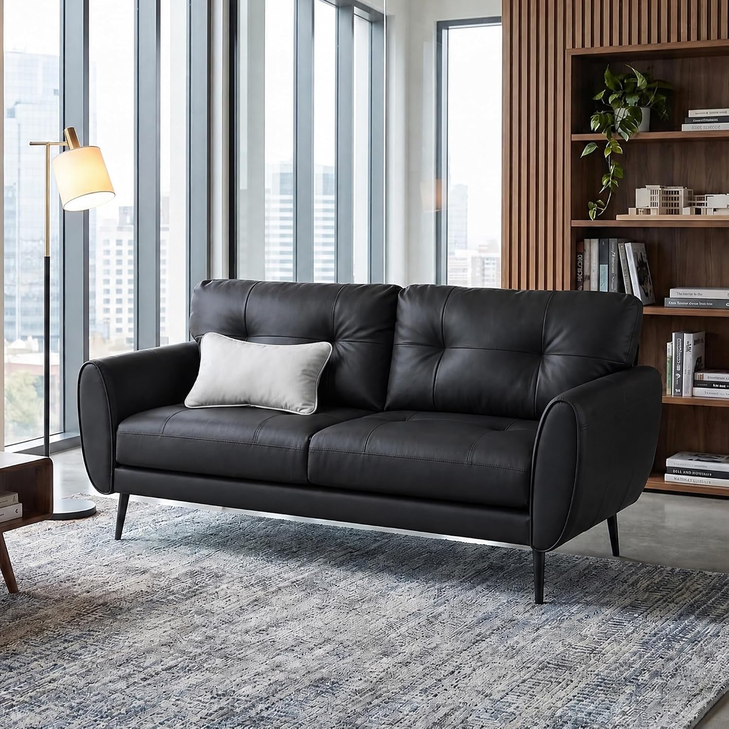 2 Seater PU Leather Loveseat Sofa for Small Spaces Black | Compact Modern Design Sofa for Livingroom Bedroom Home Office Stylish PU Leather Two-Seater Sofa Couch with Sturdy Frame