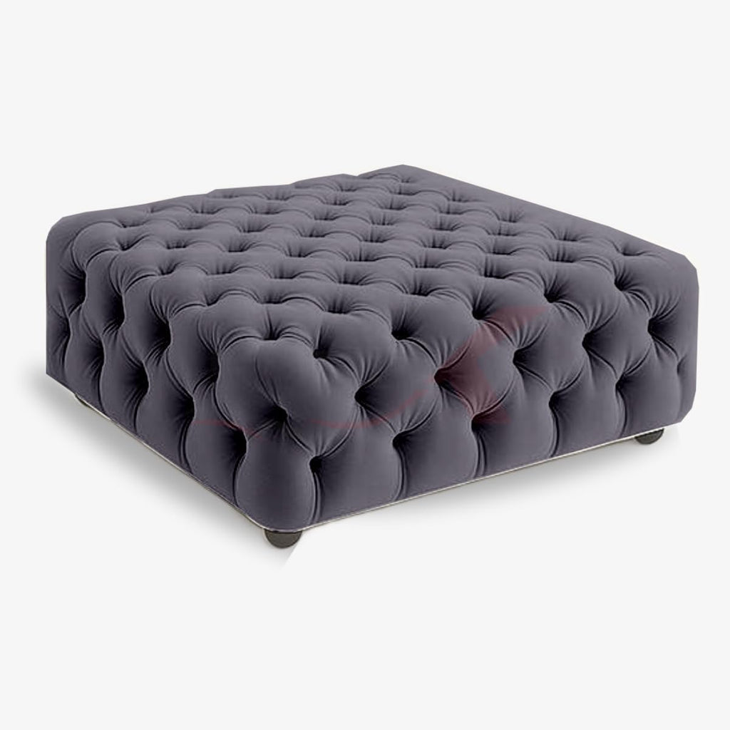 Diamond Tufted Ottoman Coffee Table – Velvet Upholstered Footstool Bench – Space-Saving & Oversized Sizes – Square Centerpiece for Living Room or Bedroom (Charcoal, Oversize)