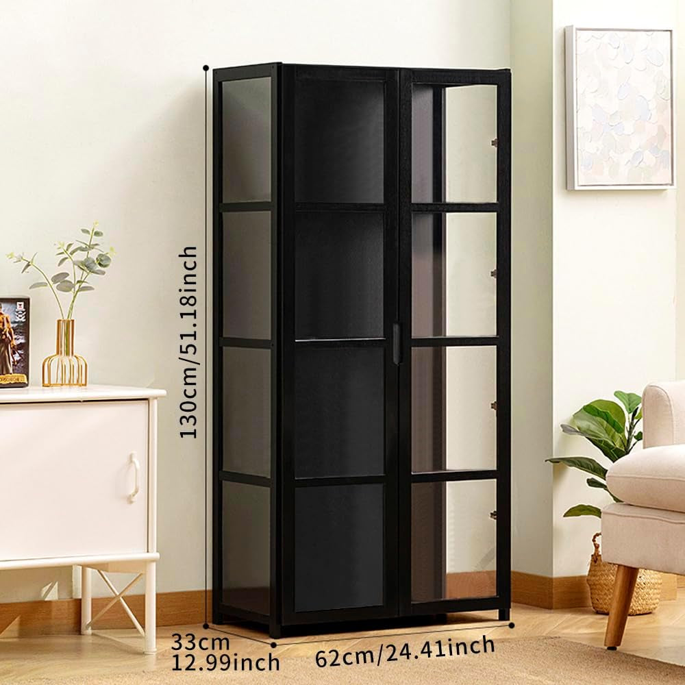 Acrylic Display Cabinet, Black, Double Doors, 4 Tier, 3 Sided | 4 Tier Clear Showcase Cabinet for Collectibles,Transparent Black Shelves for Collectibles