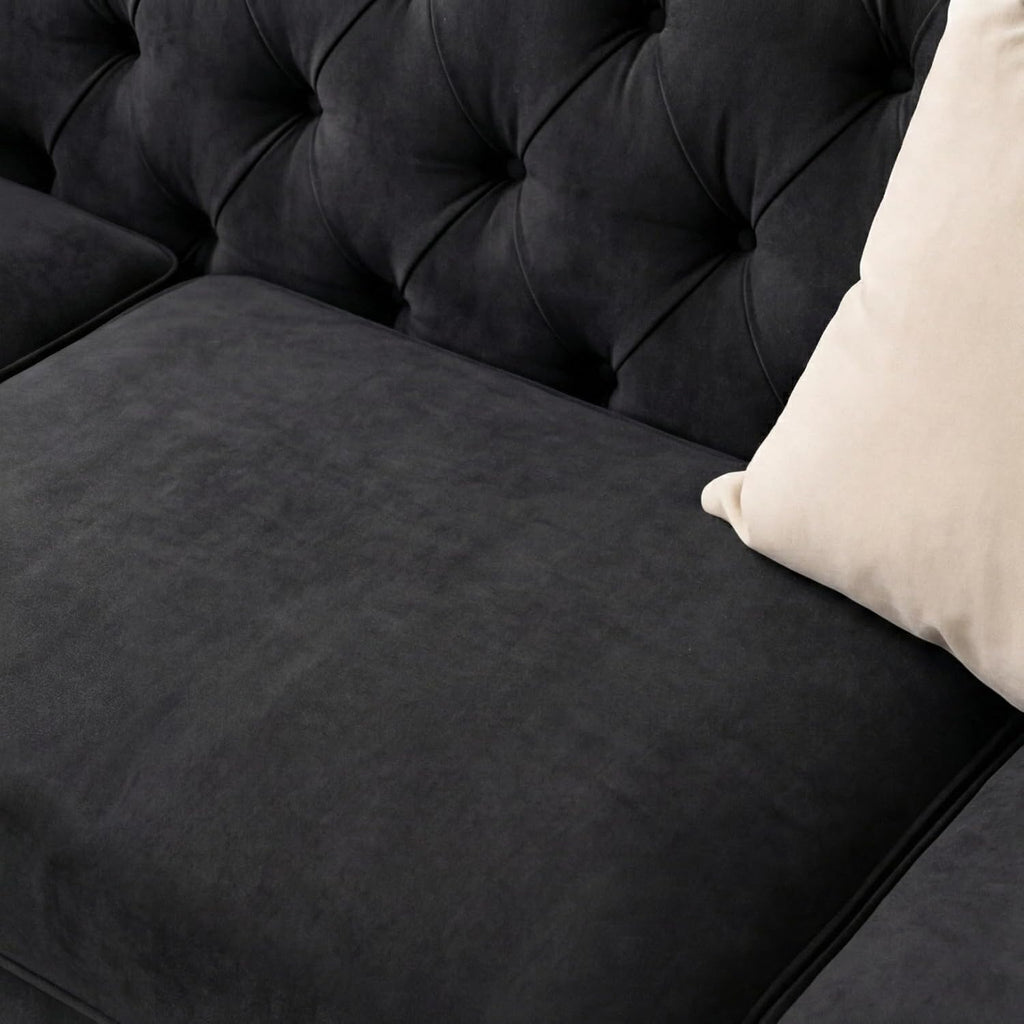 Chesterfield U-Shaped Corner Sofa | Plush Velvet Button Tufted Sofas | Large Double Chaise Sectional Sofa | 4–5 Seater Sofa for Living Room with Scatter Cushions (Black, U Shape Sofa)