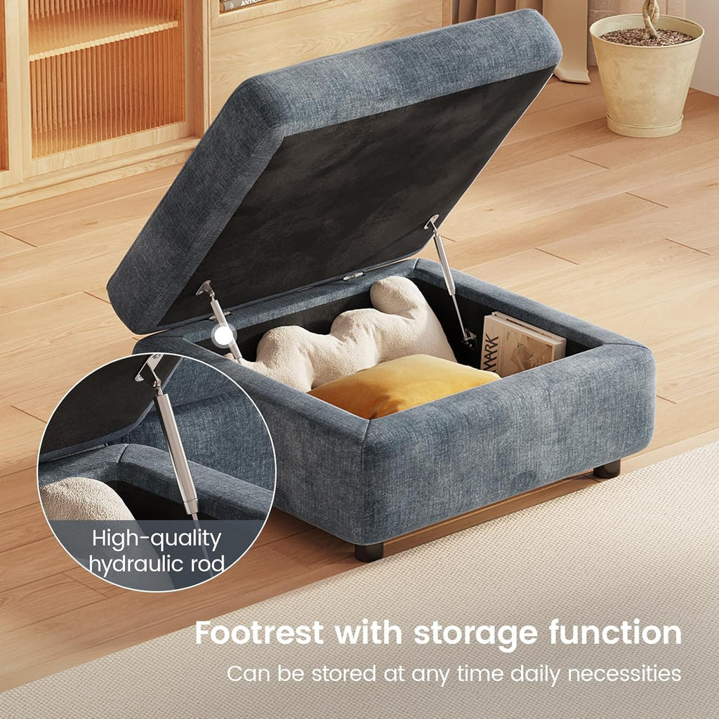 70Cm Rectangular Storage Ottoman, Light Blue Storage Bench | Polyester Upholstery with Hidden Storage, Comfortable Footrest or Extra Seat for Living Room, Bedroom or Entryway