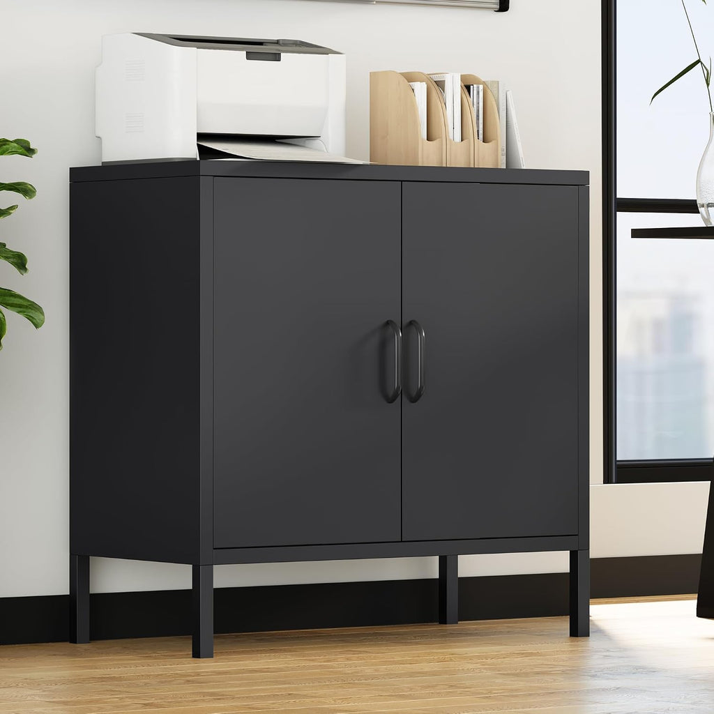Metal Storage Cabinets with 2 Doors & 1 Adjustable Shelf, Floor Standing Sideboard Cupboard, Storage Cupboard for Home Office, Bedroom, Bathroom, Living Room, Black | Floor Standing Sideboard Cupboard 80X40X80Cm, Storage Cupboard for Home Office Bedroom Bathroom Living Room