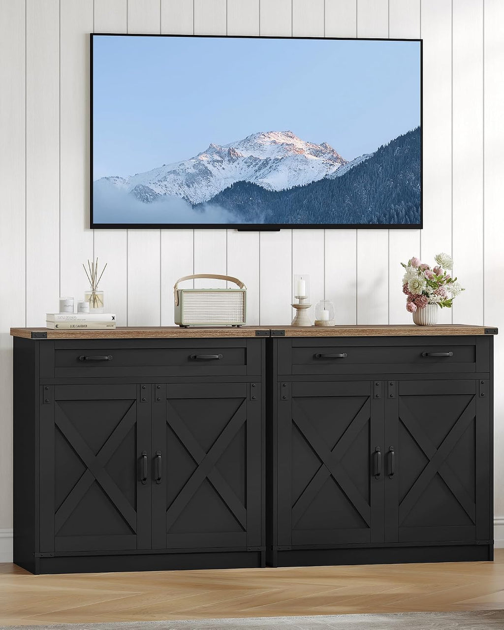 Sideboard, Kitchen Cabinet with Drawer & 2 Doors, 40 X 80 X 80 Cm | Freestanding Kitchen Cupboard with Adjustable Shelf, for Entryway, Living Room, Dining Room, Black, SC84806X
