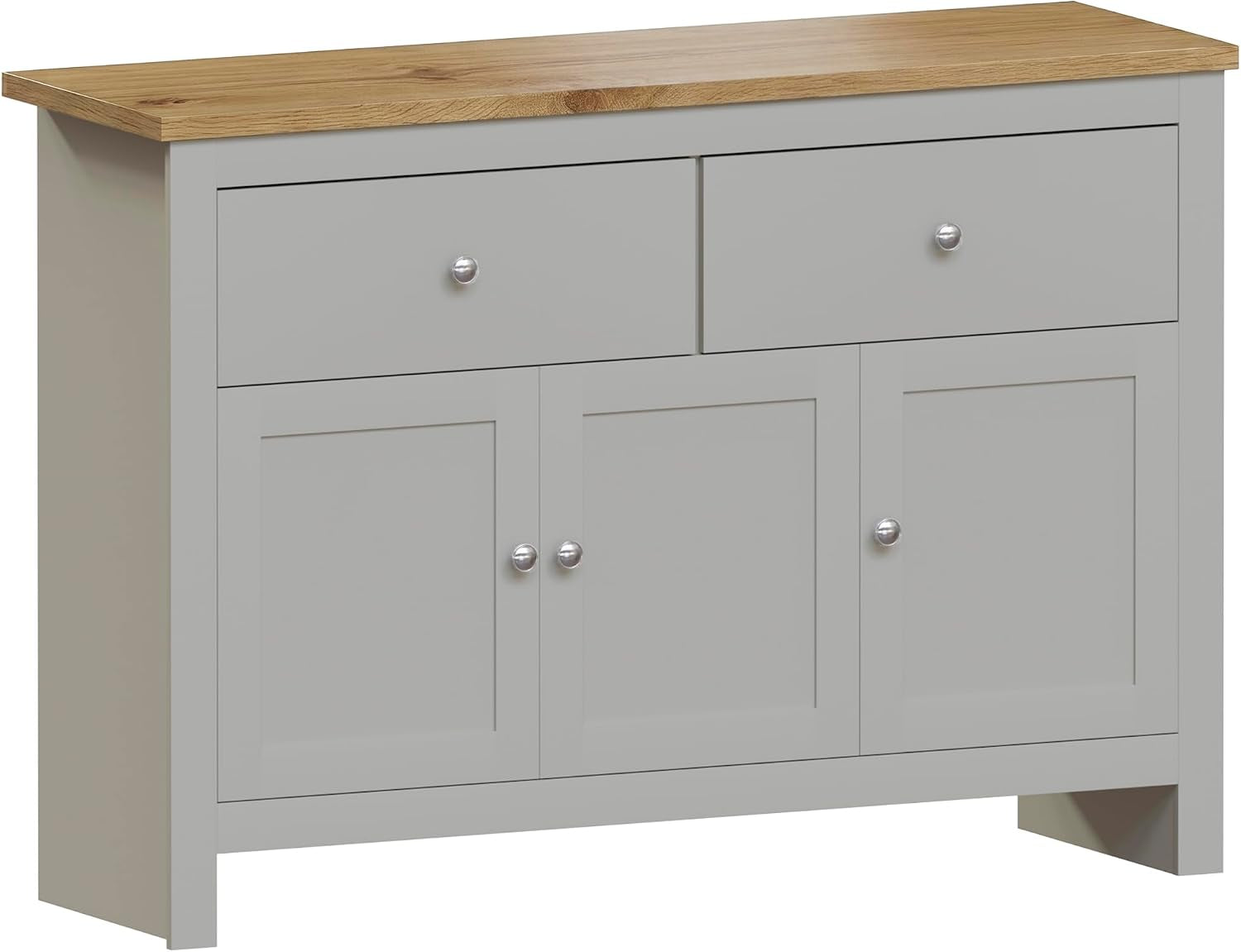 Arlington Sideboard, Buffet Table, Cupboard Cabinet (Grey & Oak, 2 Drawer 3 Door)
