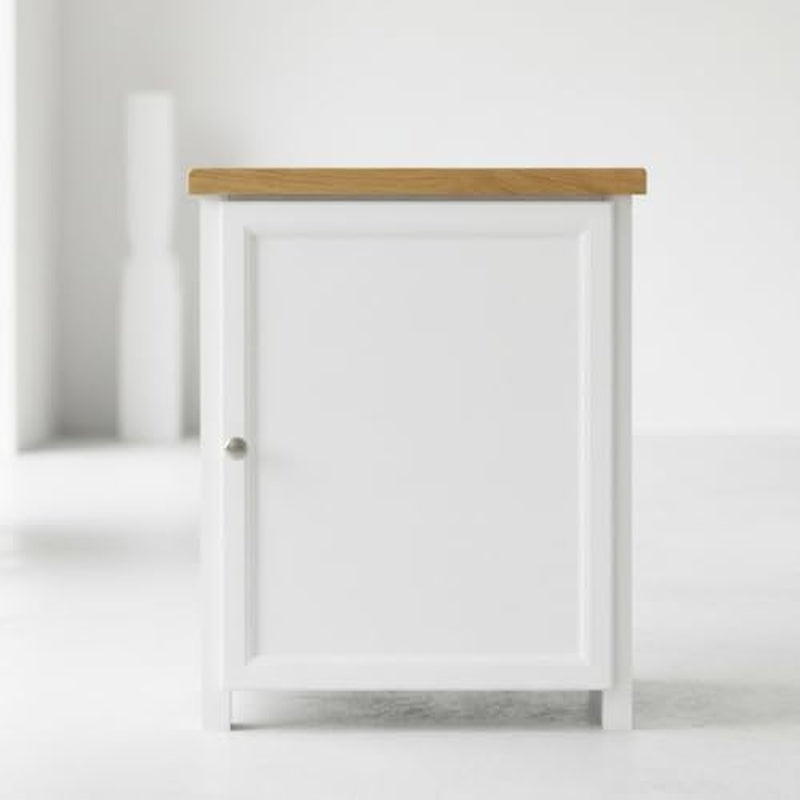 Storage Cabinet with Open Shelf, White and Oak Top, 2 Doors with Metal Knobs, Ready Assembled Storage Cabinet for Hallway or Livingroom (White 2)