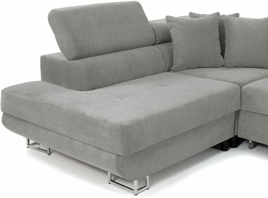 Ashbourne Grey Corner Sofa Bed with Storage – L Shaped Fabric Sofa Bed – Pull Out Double Sleeper Couch – 5 Seater Modern Sofa for Living Room – Left & Right Hand Options