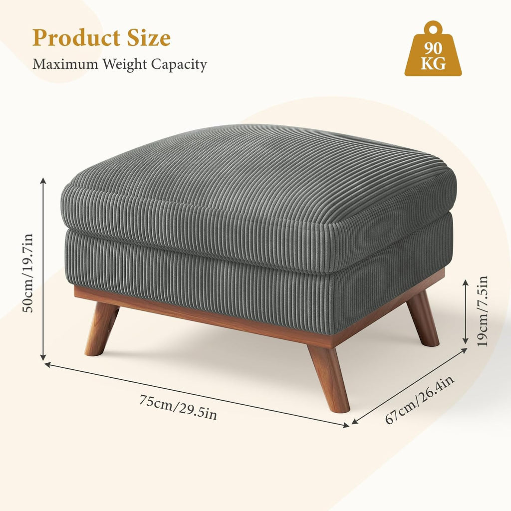 Large Ottoman for Modular Sofa, Large Corduroy Ottoman with Spring Cushion, Rectangle Foot Rest for Couch, Entrance Footstool with Wood Legs, Footstool for Living Room, Bedroom, Dark Grey