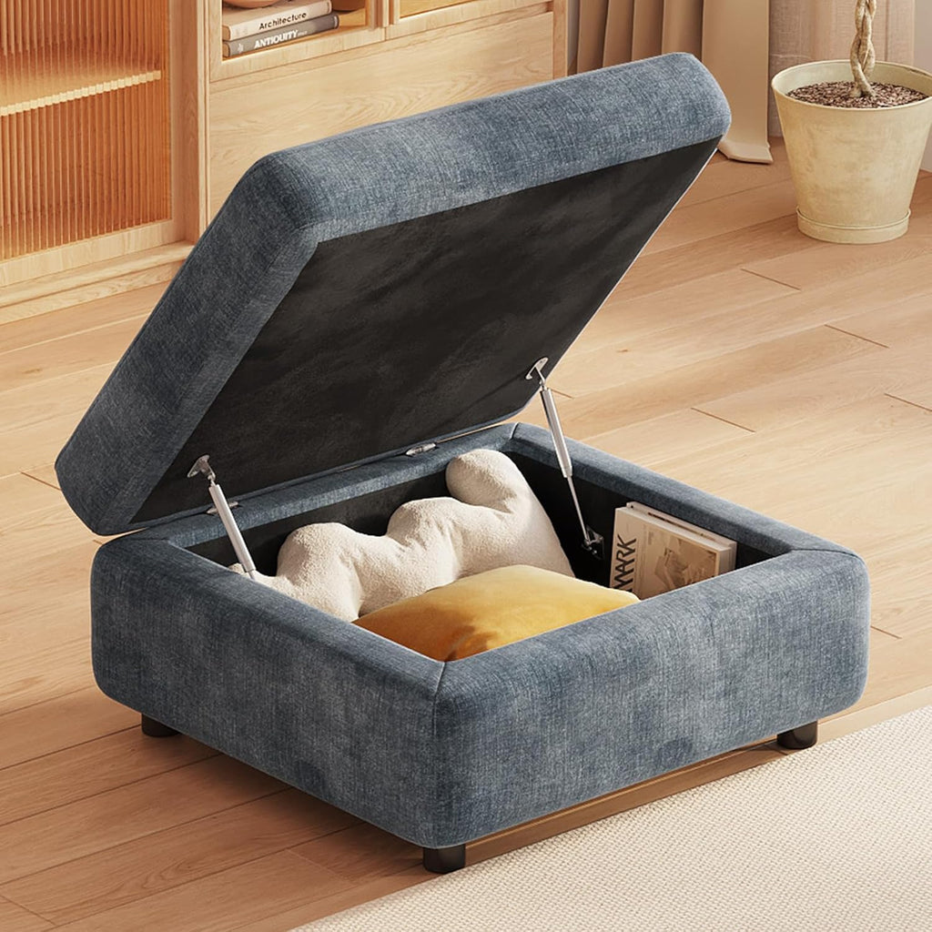 70Cm Rectangular Storage Ottoman, Light Blue Storage Bench | Polyester Upholstery with Hidden Storage, Comfortable Footrest or Extra Seat for Living Room, Bedroom or Entryway