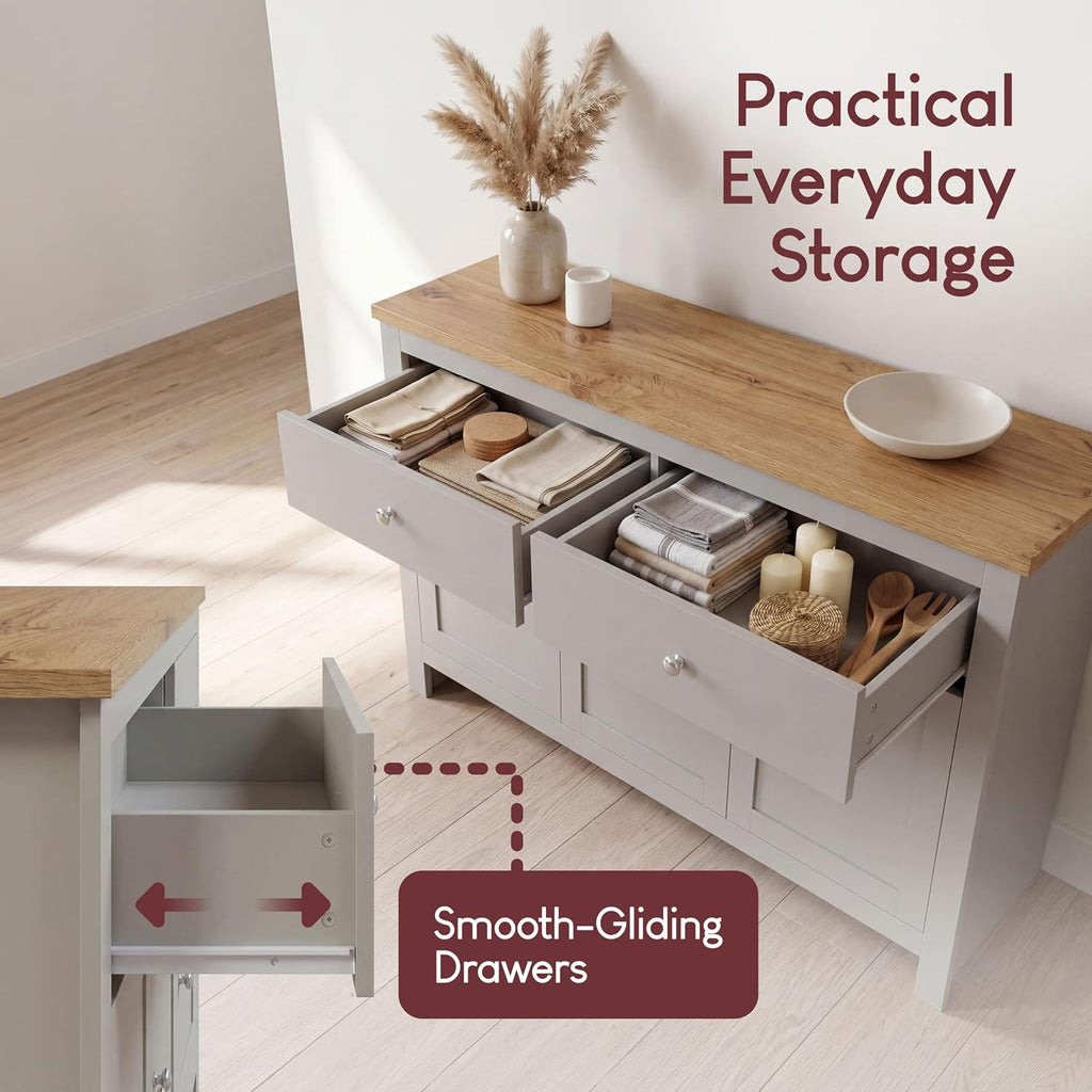 Arlington Sideboard, Buffet Table, Cupboard Cabinet (Grey & Oak, 2 Drawer 3 Door)