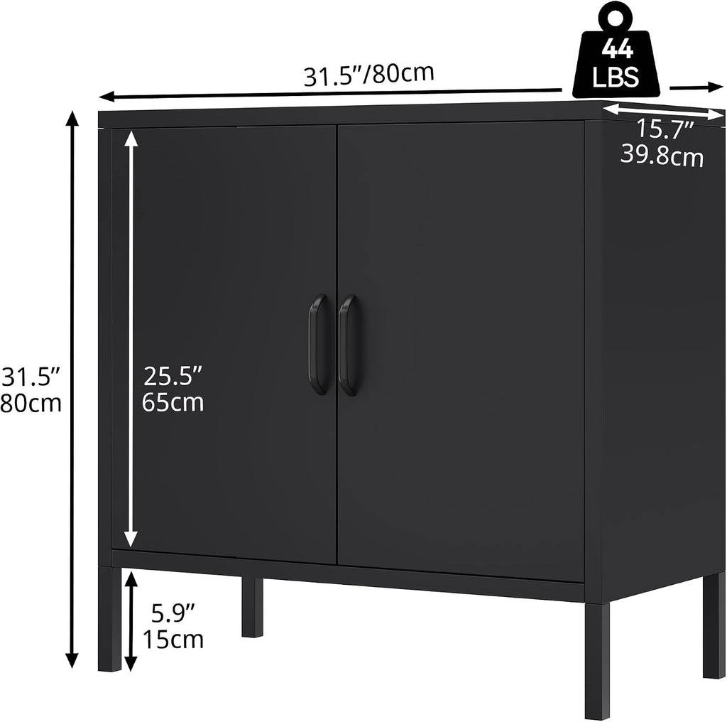 Metal Storage Cabinets with 2 Doors & 1 Adjustable Shelf, Floor Standing Sideboard Cupboard, Storage Cupboard for Home Office, Bedroom, Bathroom, Living Room, Black | Floor Standing Sideboard Cupboard 80X40X80Cm, Storage Cupboard for Home Office Bedroom Bathroom Living Room