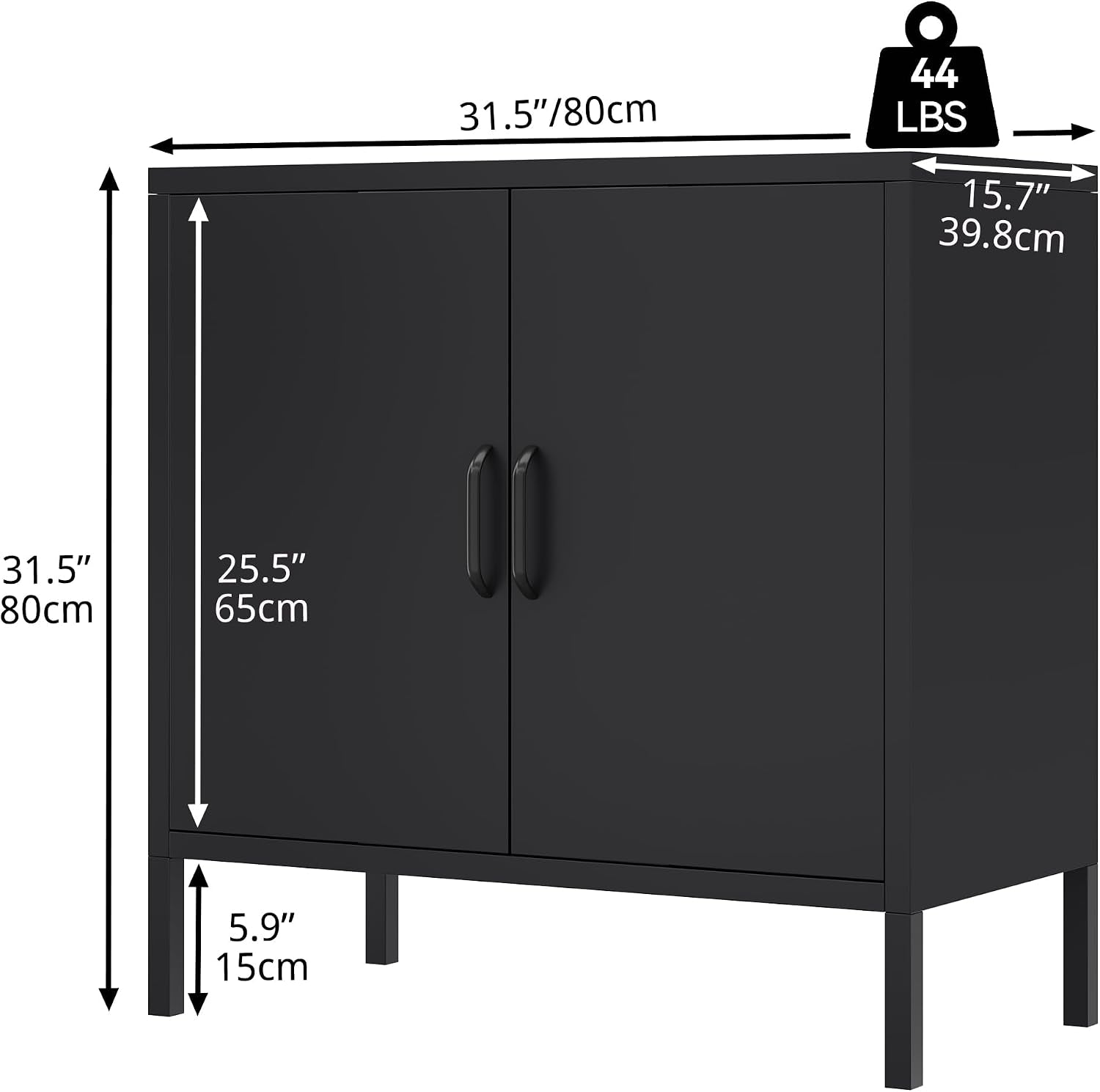 Metal Storage Cabinets with 2 Doors & 1 Adjustable Shelf, Floor Standing Sideboard Cupboard, Storage Cupboard for Home Office, Bedroom, Bathroom, Living Room, Black | Floor Standing Sideboard Cupboard 80X40X80Cm, Storage Cupboard for Home Office Bedroom Bathroom Living Room