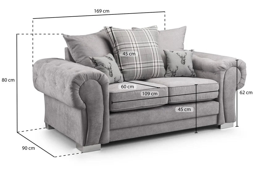 2 Seater Sofa Black Foam-Filled Cushions & Soft Fabric